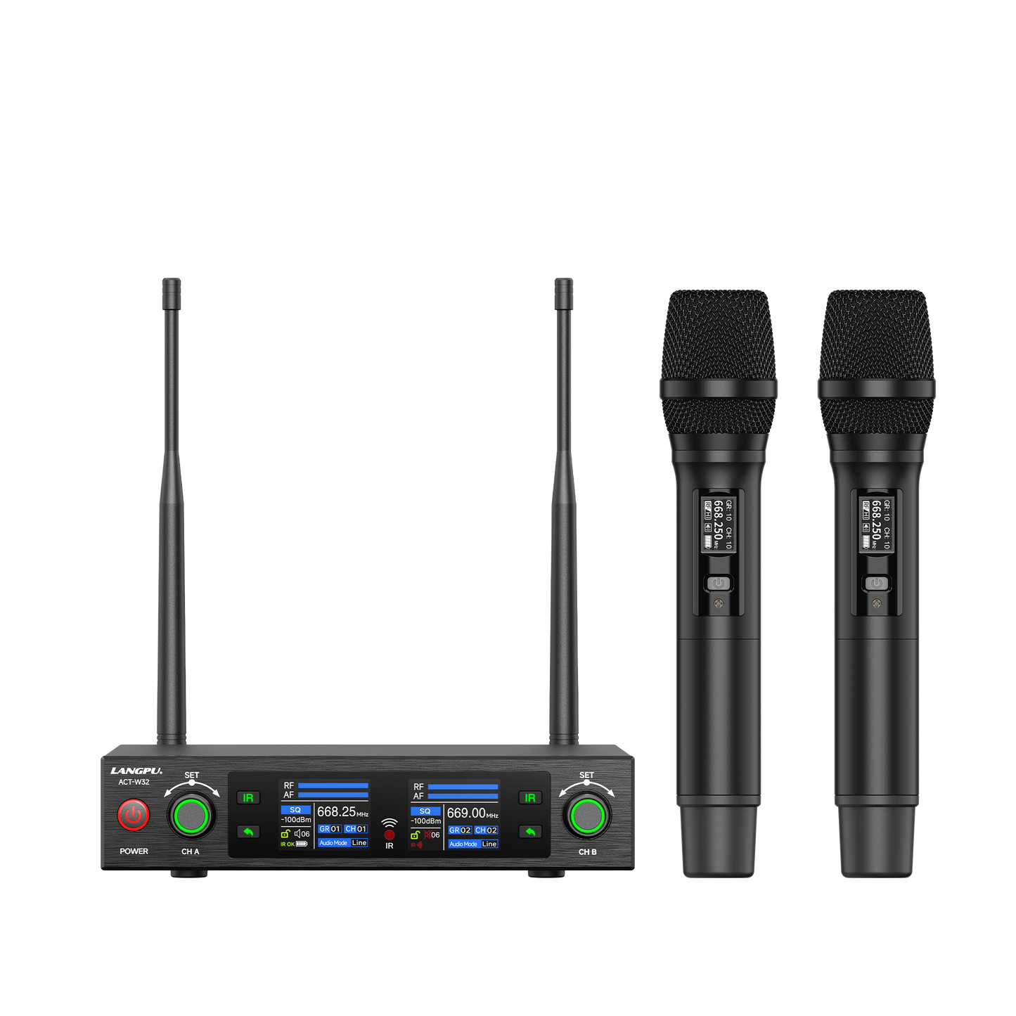 ACT-W32 | Dual-Channel UHF Wireless Microphone System / Auto-Scan