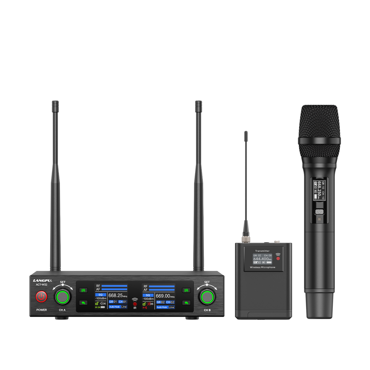 ACT-W32 | Dual-Channel UHF Wireless Microphone System / Auto-Scan