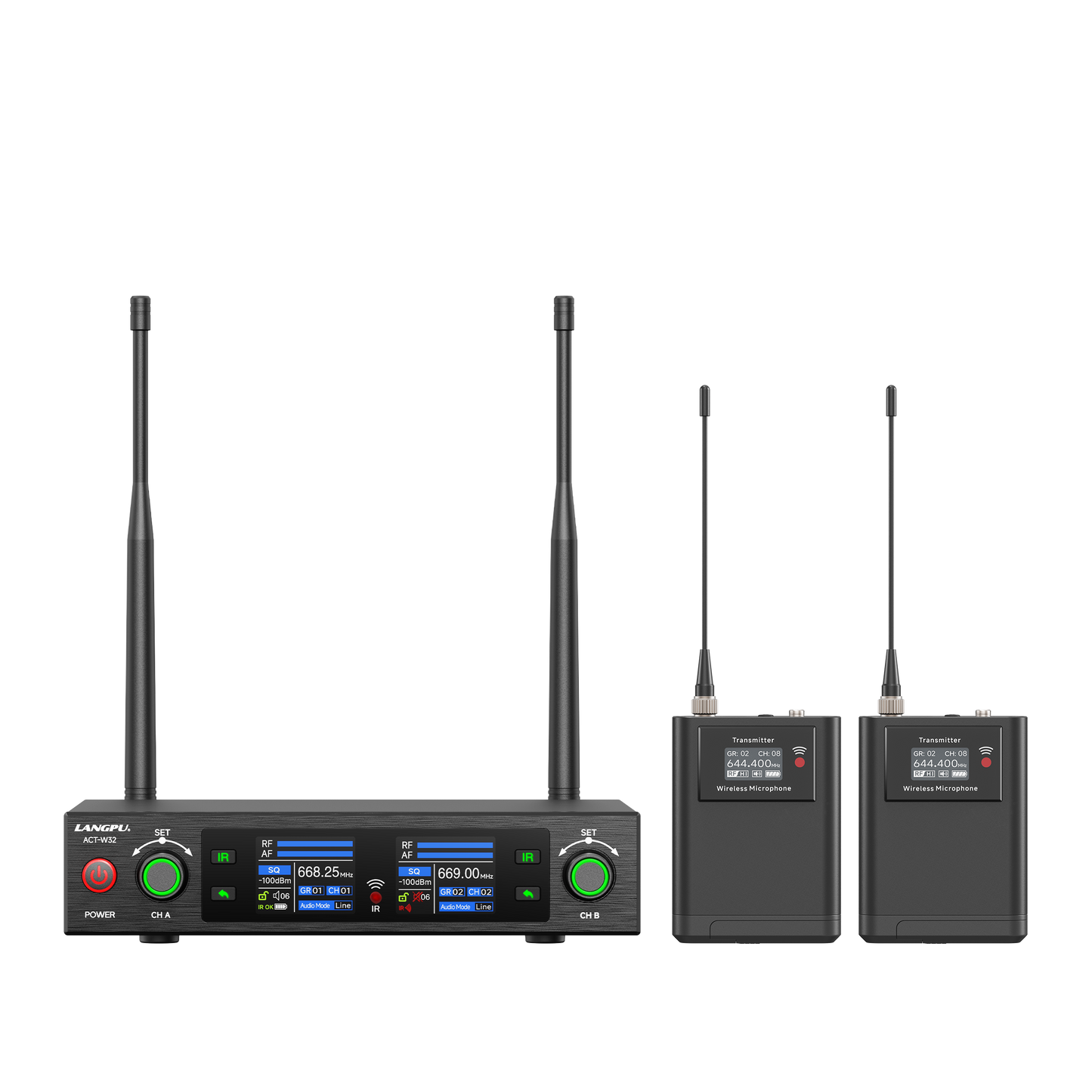 ACT-W32 | Dual-Channel UHF Wireless Microphone System / Auto-Scan